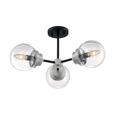 Nuvo Fixture, Semi Flush, 3-Light, Incandescent, 60W, 120V, B10, Candelabra, Bulb Watts: 60 60/7133